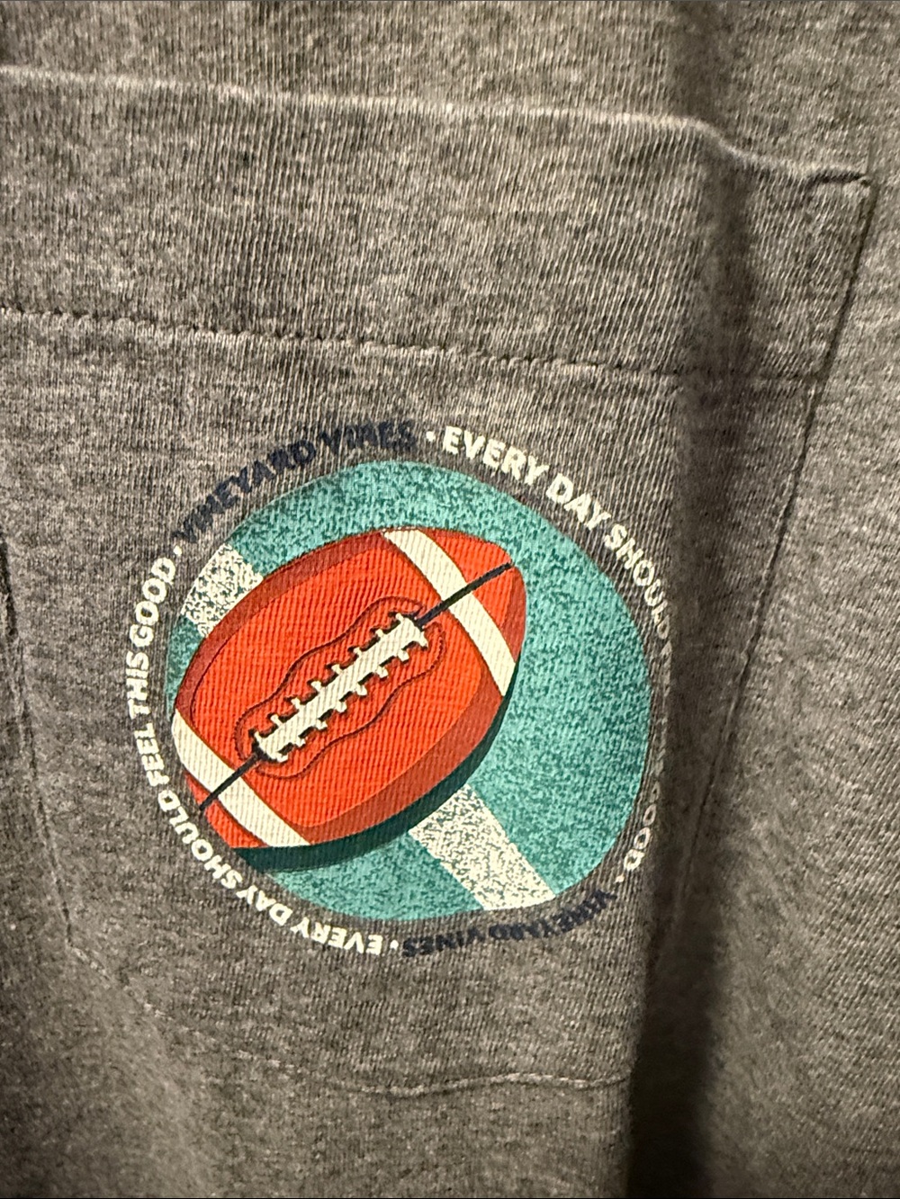 Vineyard Vines Gray Short Sleeve Pocket Tee with Football Patch - Picture 2 of 5